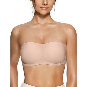 Women's Seamless Padded Bandeau Bra Strapless Wire-Free Support Small